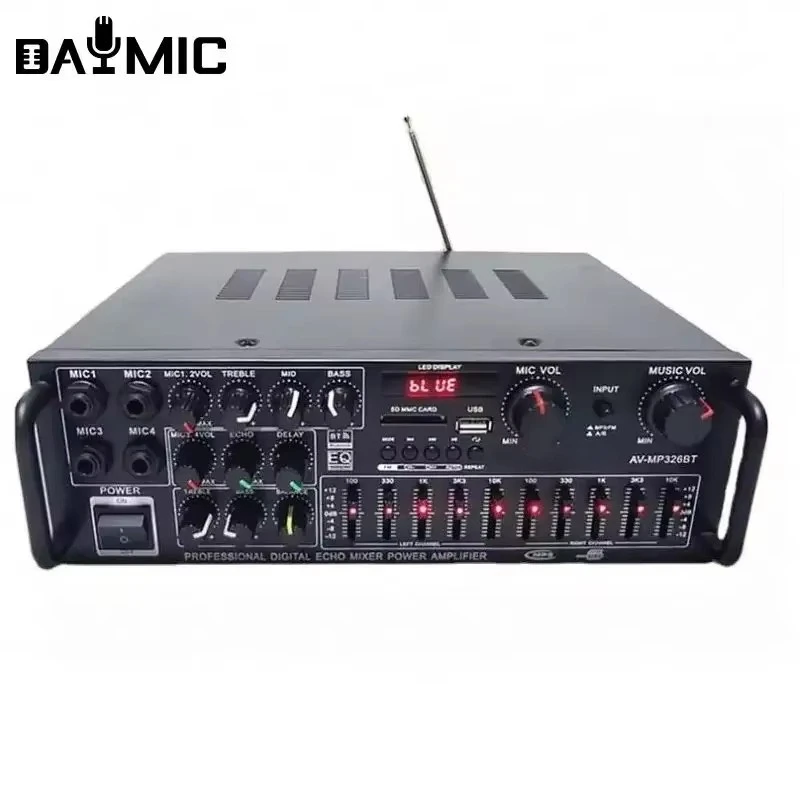 AV MP326BT Усилитель 200 Вт Звук Стерео Автомобильный усилитель Мини 4 Ом 2CH USB 64 ГБ Диск SD BT EQ Домашний усилитель для автомобиля