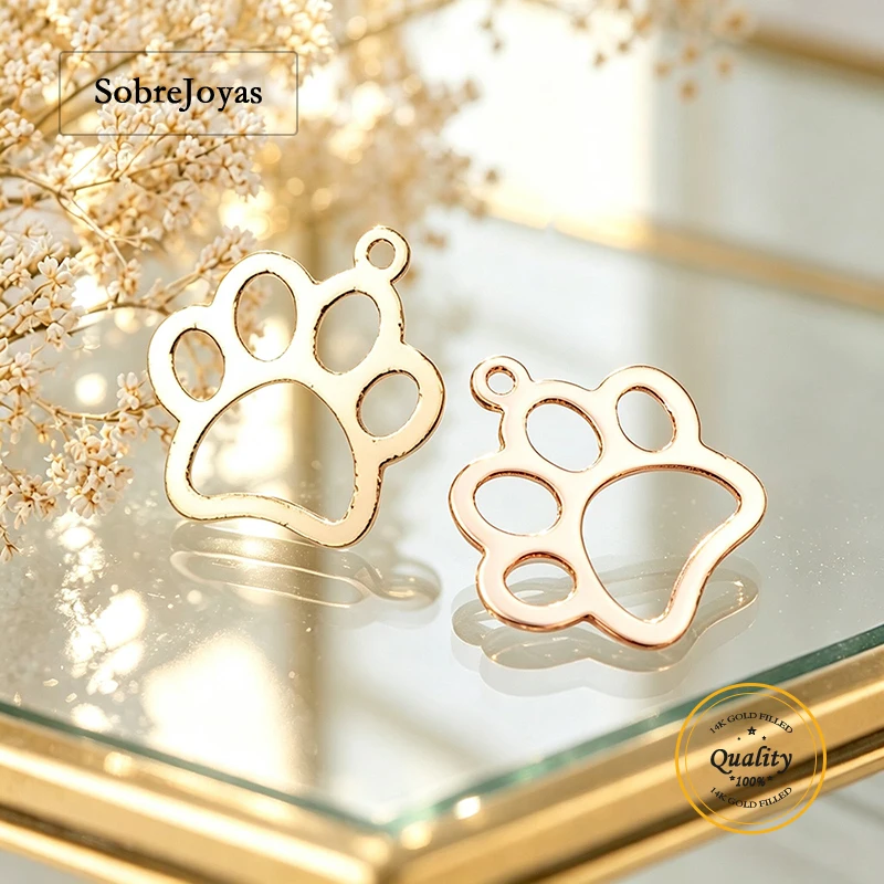 14K Gold Filled Paw Print Charm for DIY Necklace Making Claw Jewelry Findings