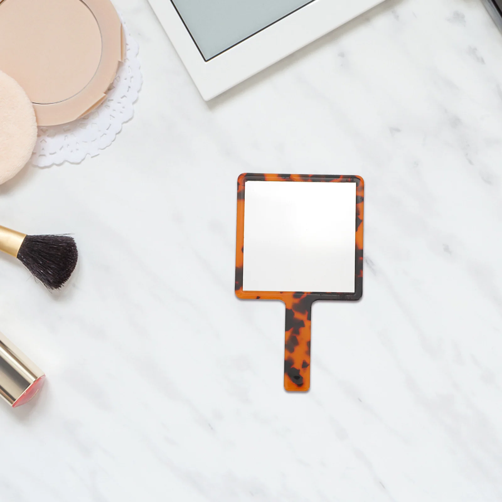 

Retro Handheld Travel Vintage Square Mirror Leopard Pattern Compact Makeup Hand Mirror for Women Barbers Hairdressers