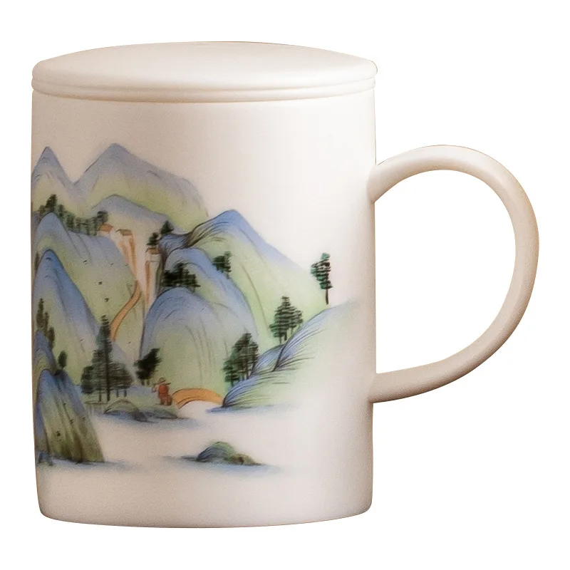 This green ice suet jade tea cup tea separation cup mug gift box