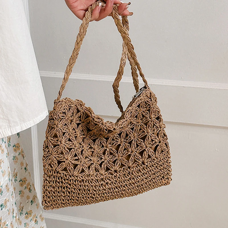 Kleine, frische Umhängetasche, Damentasche, Strohgewebte Umhängetasche, Nische und vielseitige gewebte Tasche, einfache und modische Handtasche – Detail 25