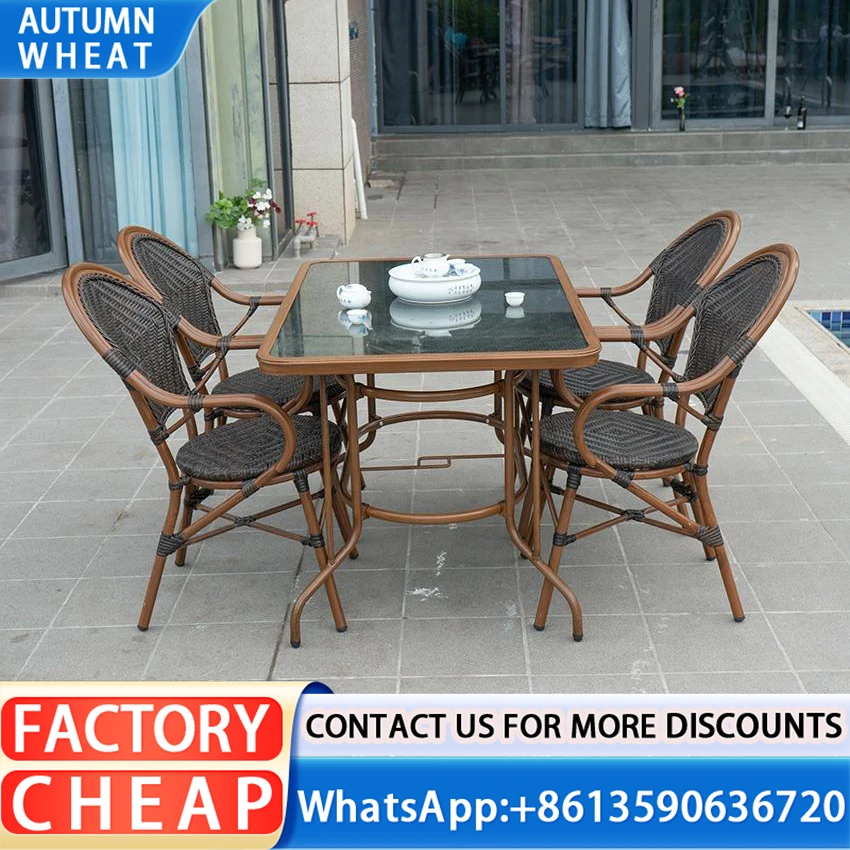 French style outdoor furniture aluminum frame new rattan cafe bar garden dining chair