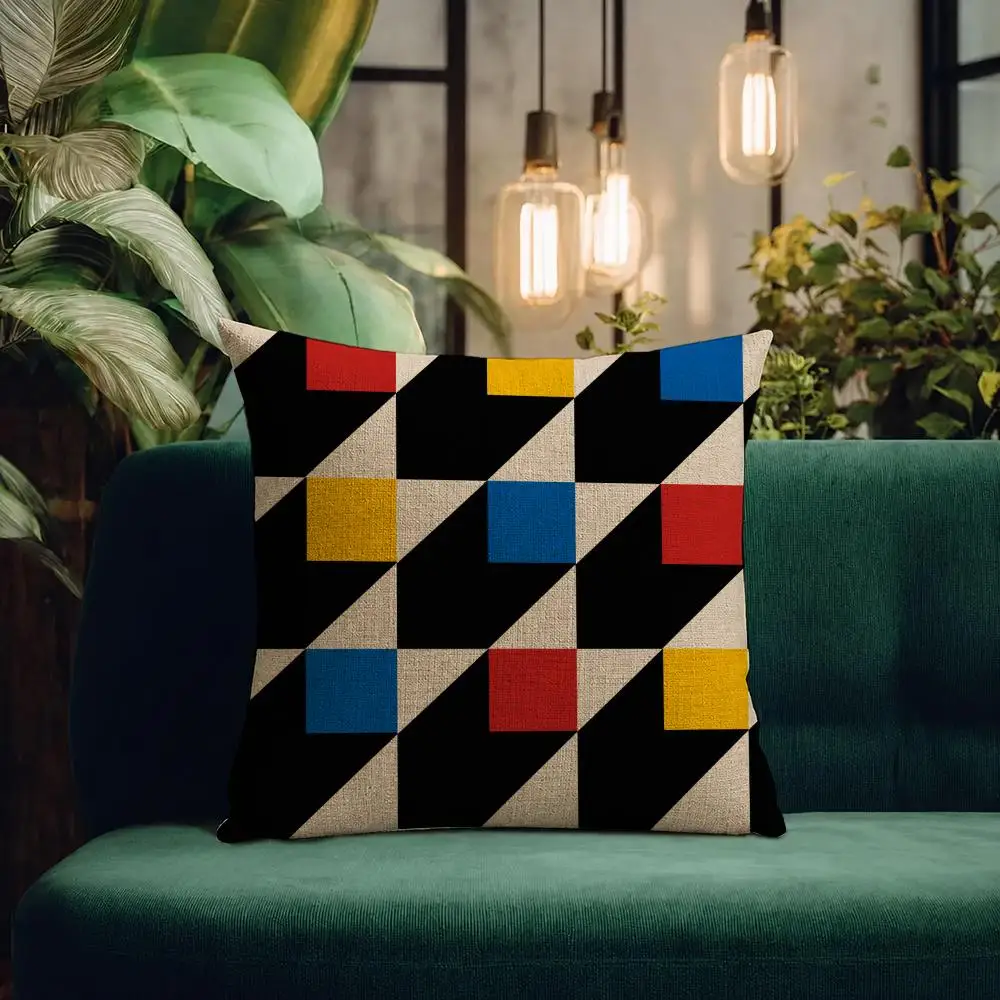 Art Abstract Bauhaus Geometry Cushion Cover Natural Linen Pillowcase Set Cushion Cover for Sofa Bedroom Chair