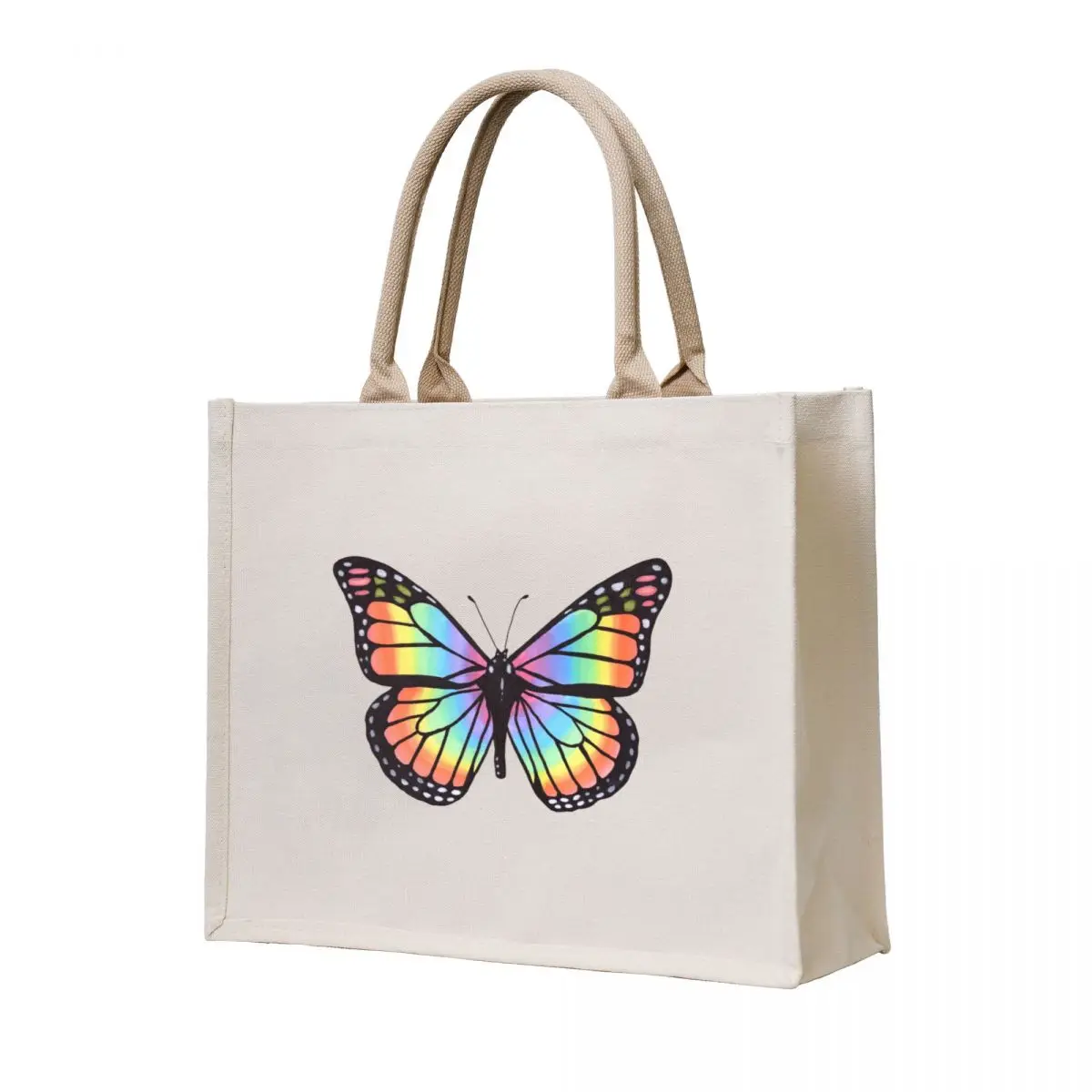 

Rainbow Butterfly Tote Bag Customizable tote bag hand bag Canvas