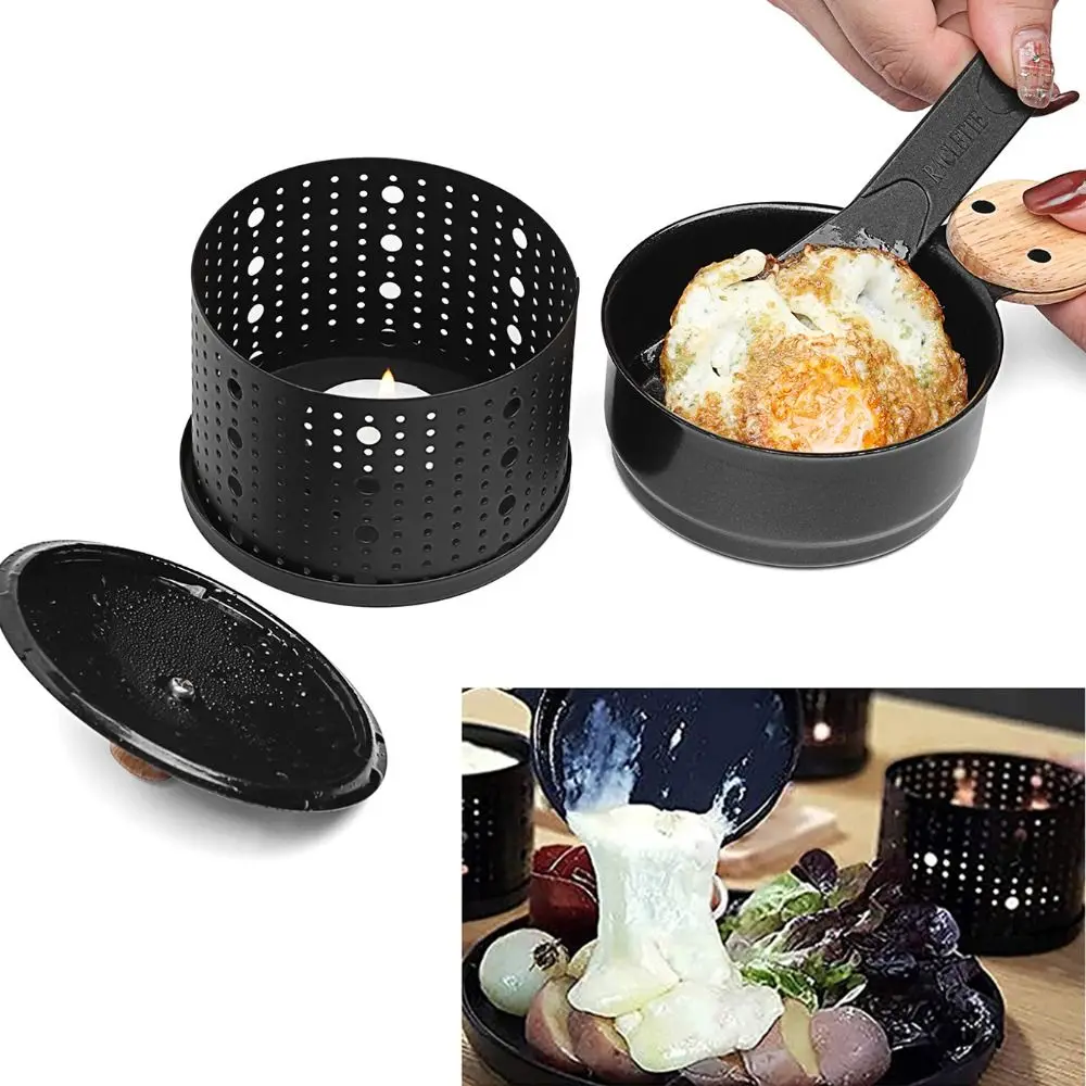 Windproof Cheese Grill Cylindrical Non-stick Cheese Raclette Pot Anti-scald Handle with Shovel Cheese Raclette Oven Baking