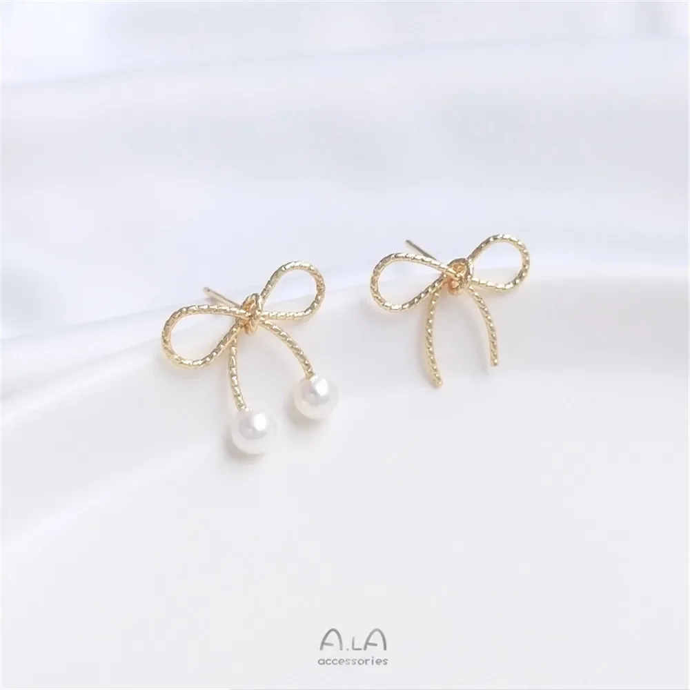 

14K gold wrapped wire bow earrings 925 silver pin handmade diy stickable pearl earrings jewelry accessories