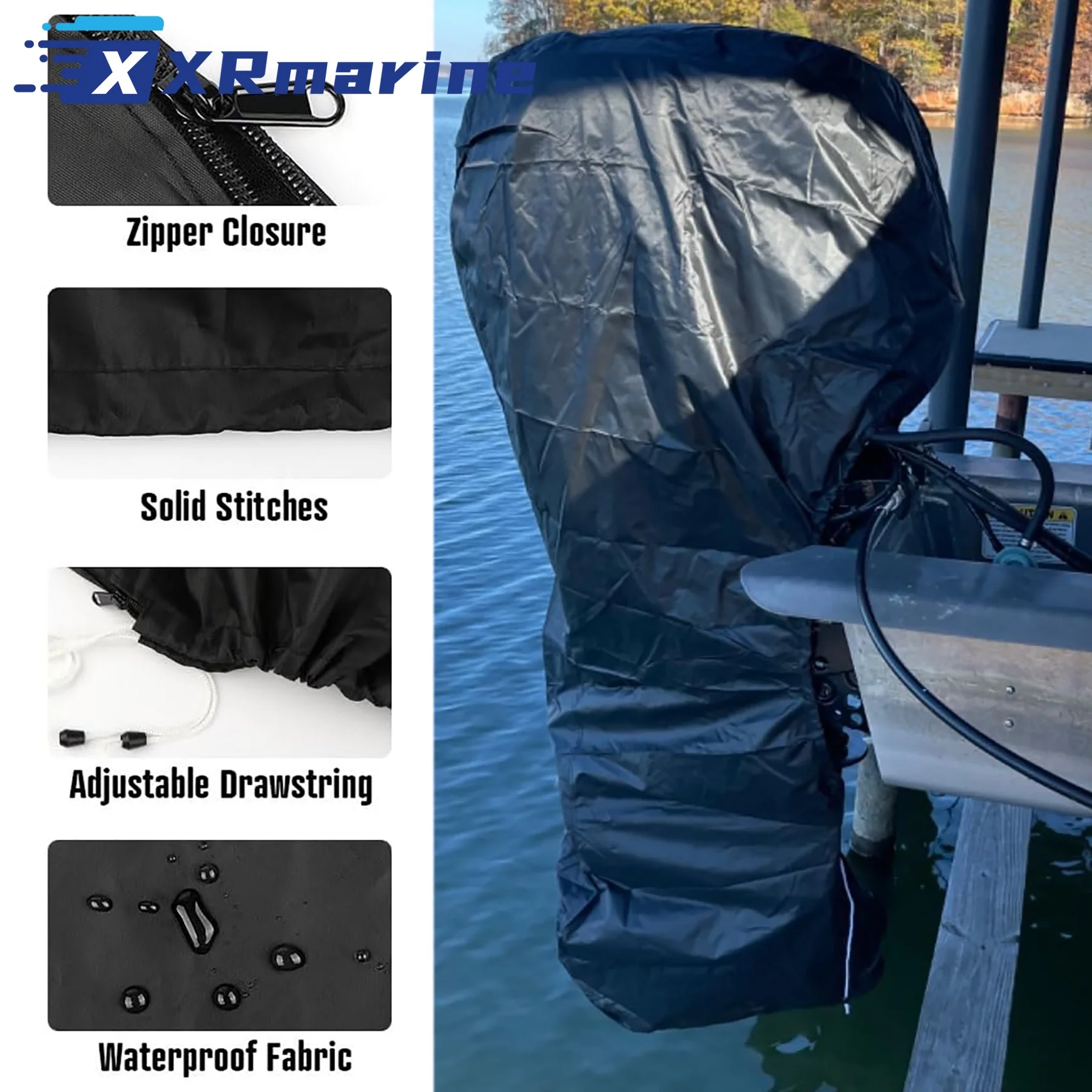 Outboard Motor Engine Cover BLACK Universal Trailerable 89*77" 100 to 150HP Boat image 6