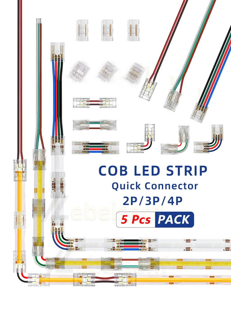 5 Stück 2Pin 3Pin 4Pin COB LED-Anschlussstreifen zum Streifen Schnellverbindungskabel Kein dunkler Bereich für FOB Flexibles 2 3 4 Pin Beleuchtungsband – Detail 1