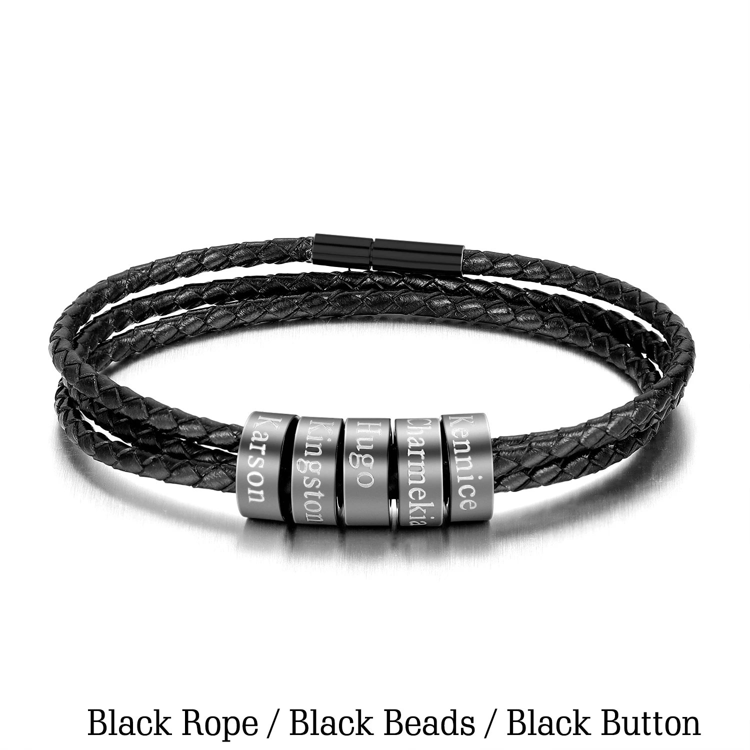 Custom Men's Leather Bracelet with Name Charms