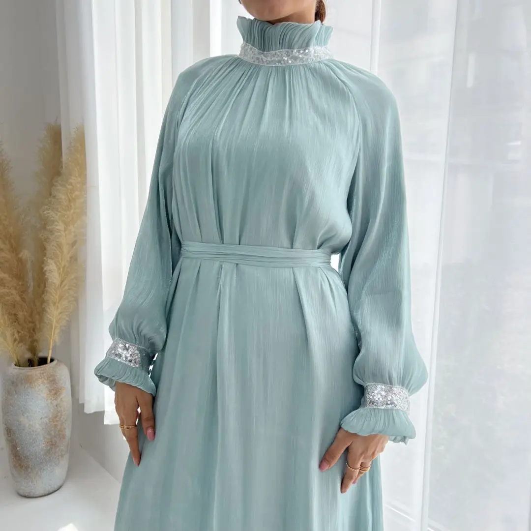 Uni Dubai turecki szykowny cekiny z paskiem wieczorowa długa sukienka muzułmanki eleganckie abaje marokański Kaftan odzież islamska