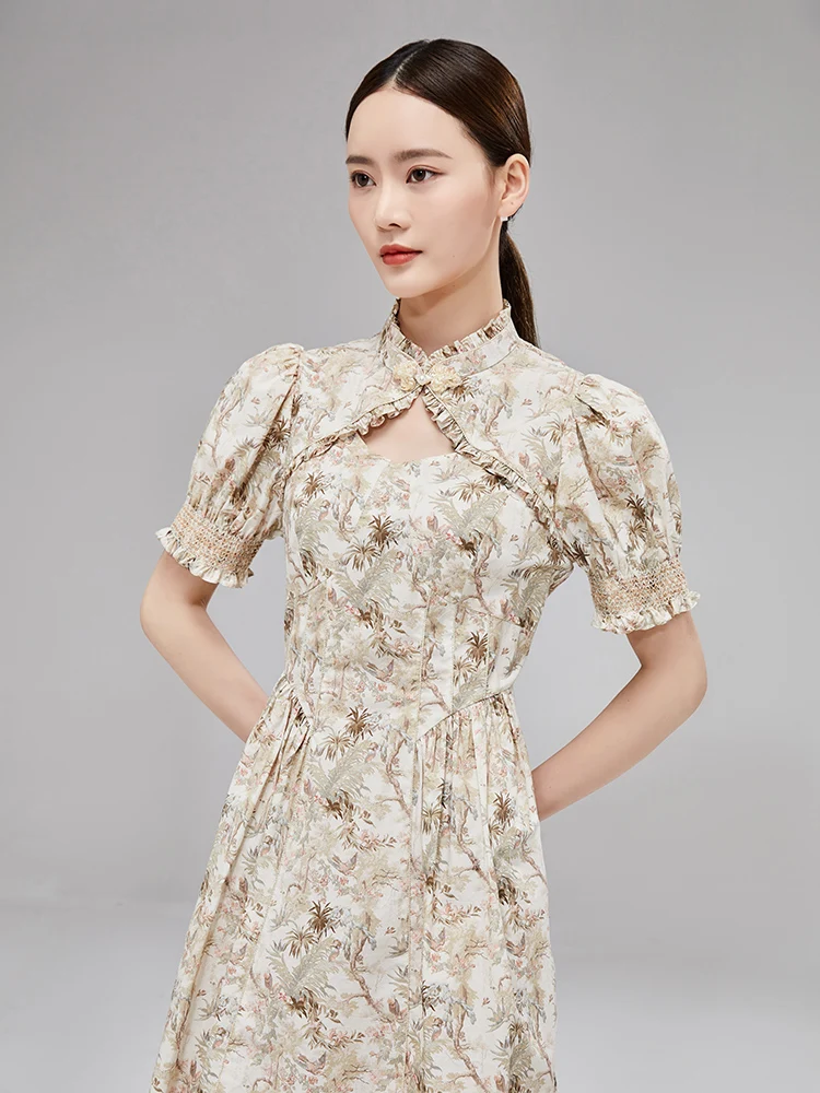 

Новое китайское платье в стиле Цинъянь: элегантное, обновленное, из полиэстера, средней длины, с коротким рукавом