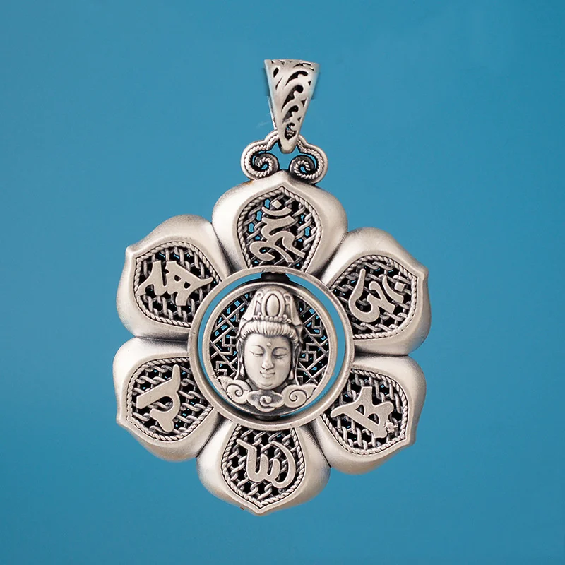 Segnender Buddha Sechs-Wort-Großmantra-Halskette für Herren, Retro Hohl-Lotusblumen-Anhänger für Damen, Schmuck