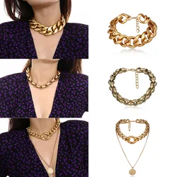 Fashion Link Chain Necklace Hip Hop Jewelry Women's Punk Statement Chunky Choker Exaggerated Charm Female Accessories