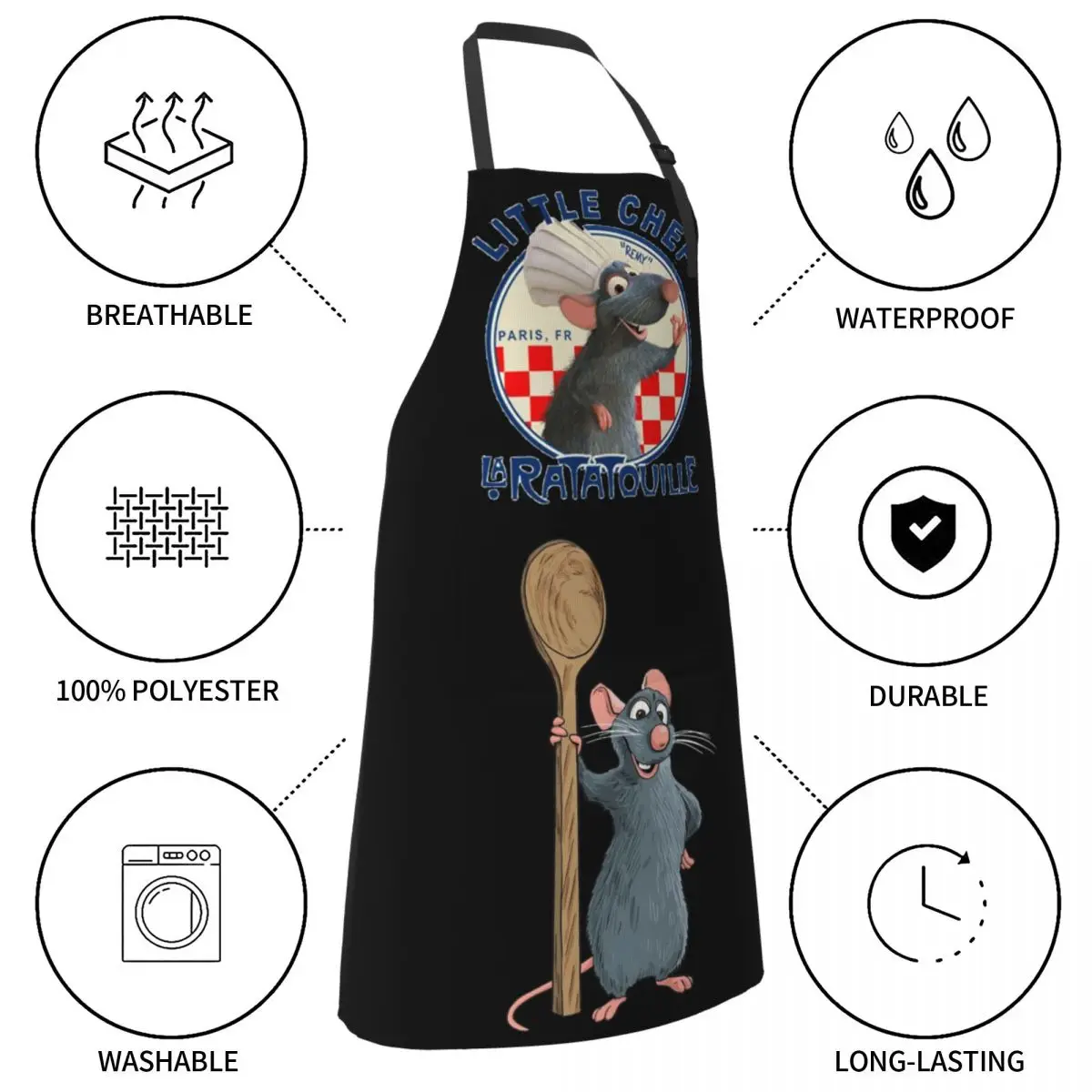 Women Men Chef BBQ Apron Cartoon Remy Ratatouille Merch Cooking Aprons Adjustable with 2 Pockets Waterdrop Resistant