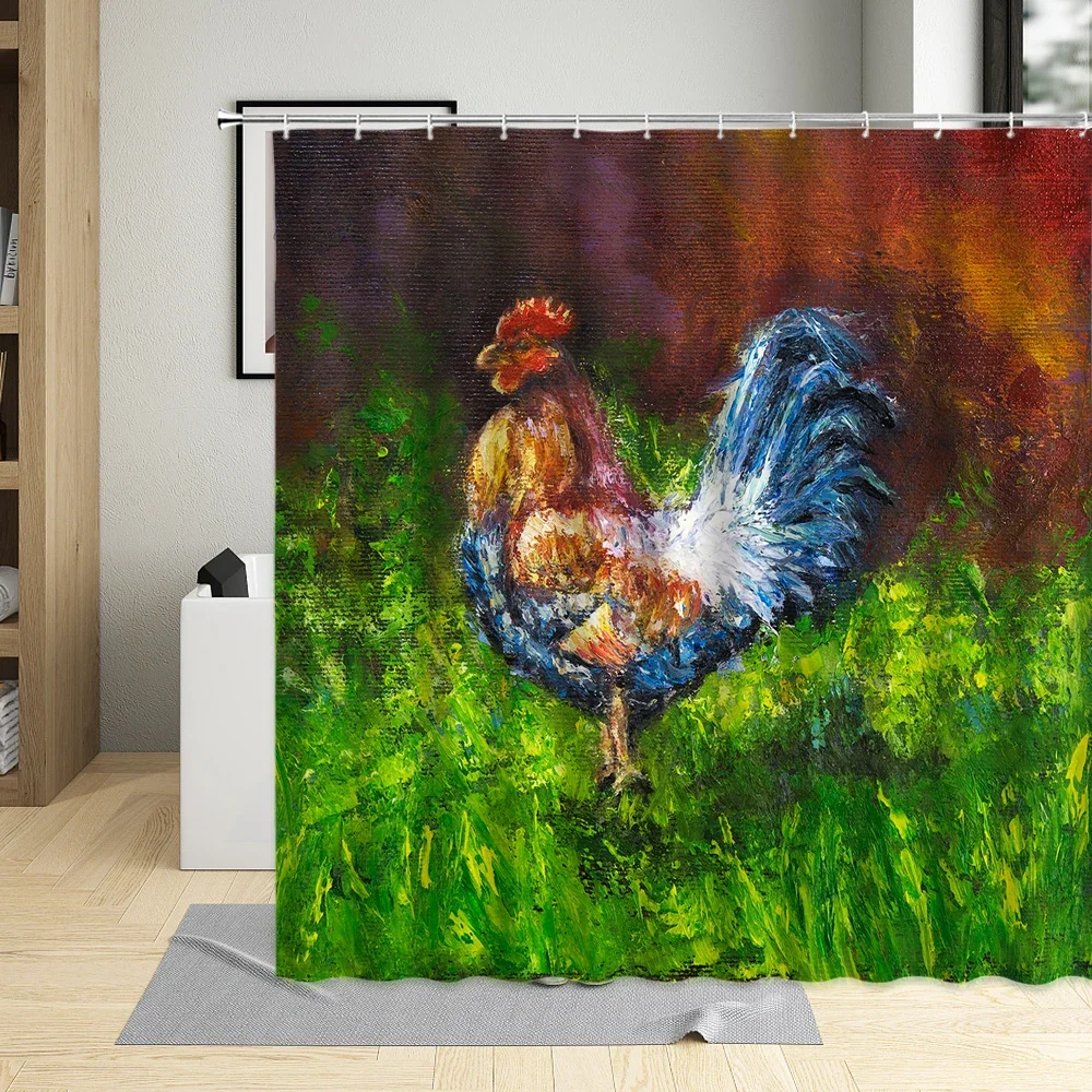 Thanksgiving Day Chicken Shower Curtain Rural Idyllic Chick Oil Painting Animal Printing Home Decor Bathroom  Curtains With Hook