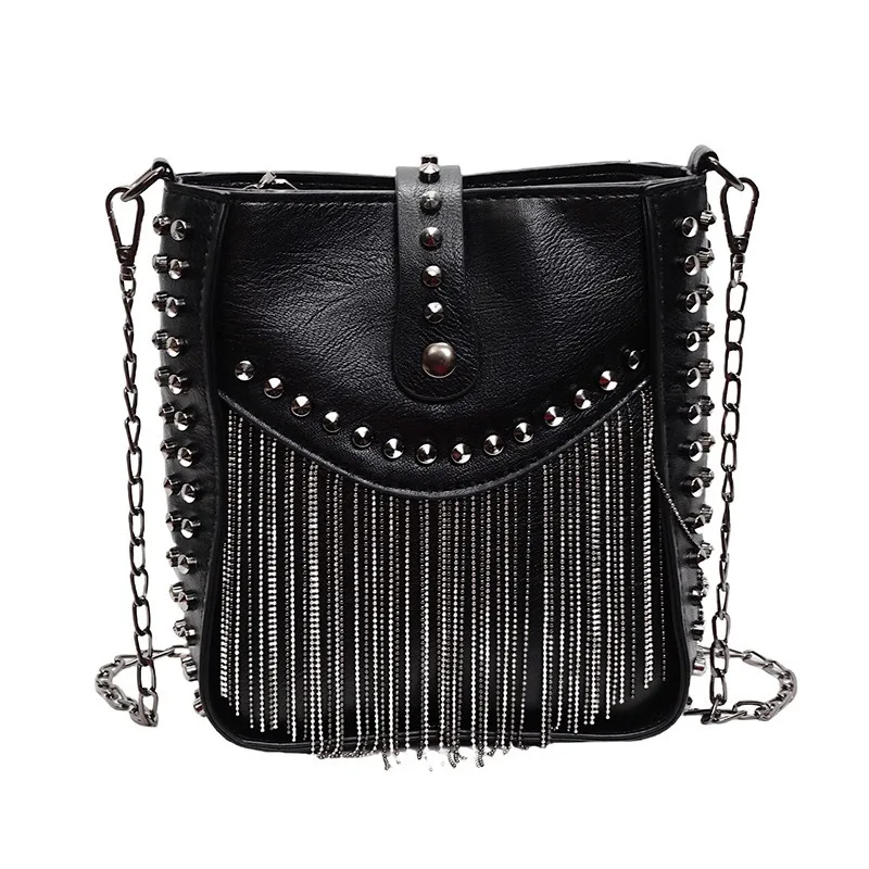 

Women's chain bag, vintage fashionable trendy crossbody high-end one-shoulder commuter bucket bag, tassel
