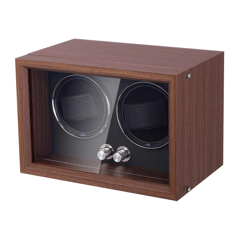 Luxury Double Slots Automatic Watch Winder Box OEM ODM Service Custom Logo Wooden Model X2 Rectangular Orbit
