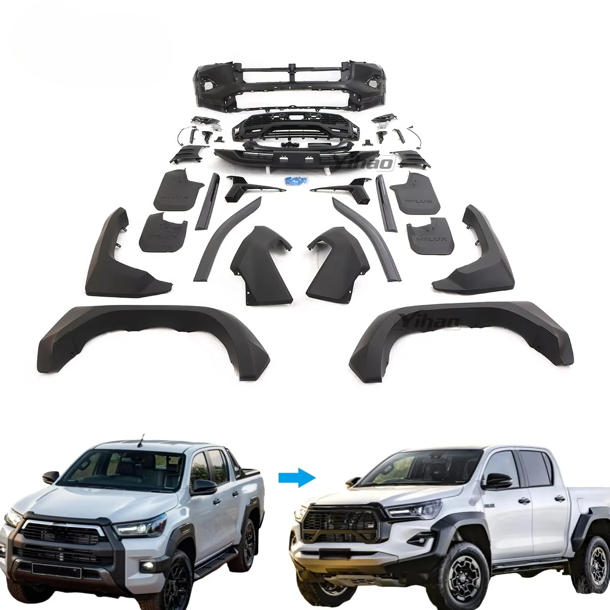 

4X4 Car Accessories Facelift Upgrade Sets Front Bumper Guard for Hilux Revo 2021-2024 Restyle Modified to GR Grille Body Kitcust