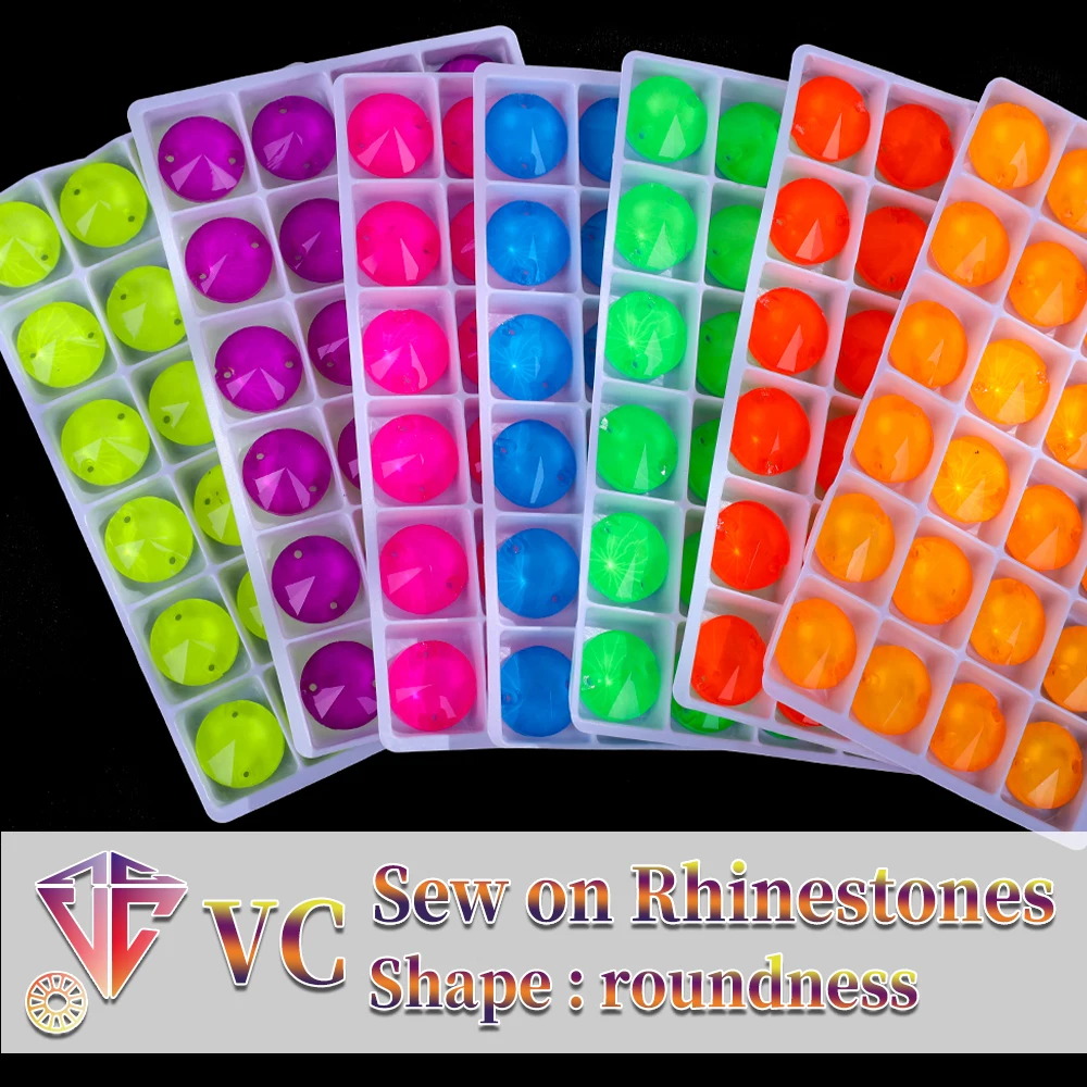 VC Neon Fluorescent Roundness Sew on Rhinestone Roundness Sewing Diamond Glass Diamond Flatback DIY Accessories Wedding