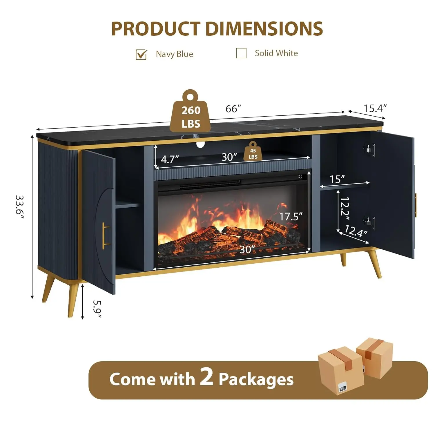 Modern Fluted TV Stand with Electric Fireplace for up to 80'' TVs Luxury Customizable Media Entertainment Center image 6