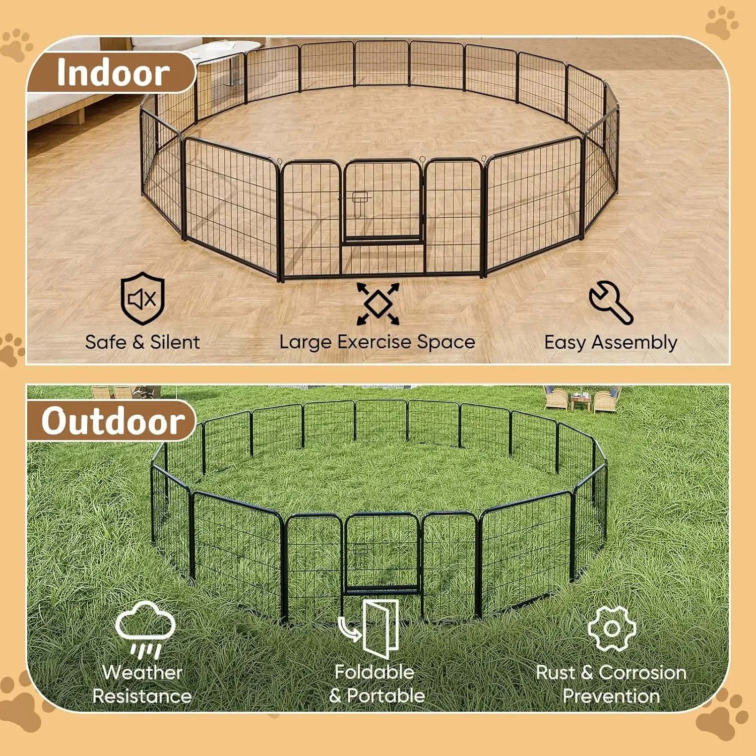 Dog Playpen Indoor Fence 16 Panel 24\