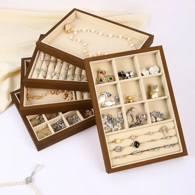 

Wood Jewelry Tray Necklace Rings Bracelet Jewellery Display Tray Retro Desktop Earrings Watches Ring Organizer Jeweler Boxes
