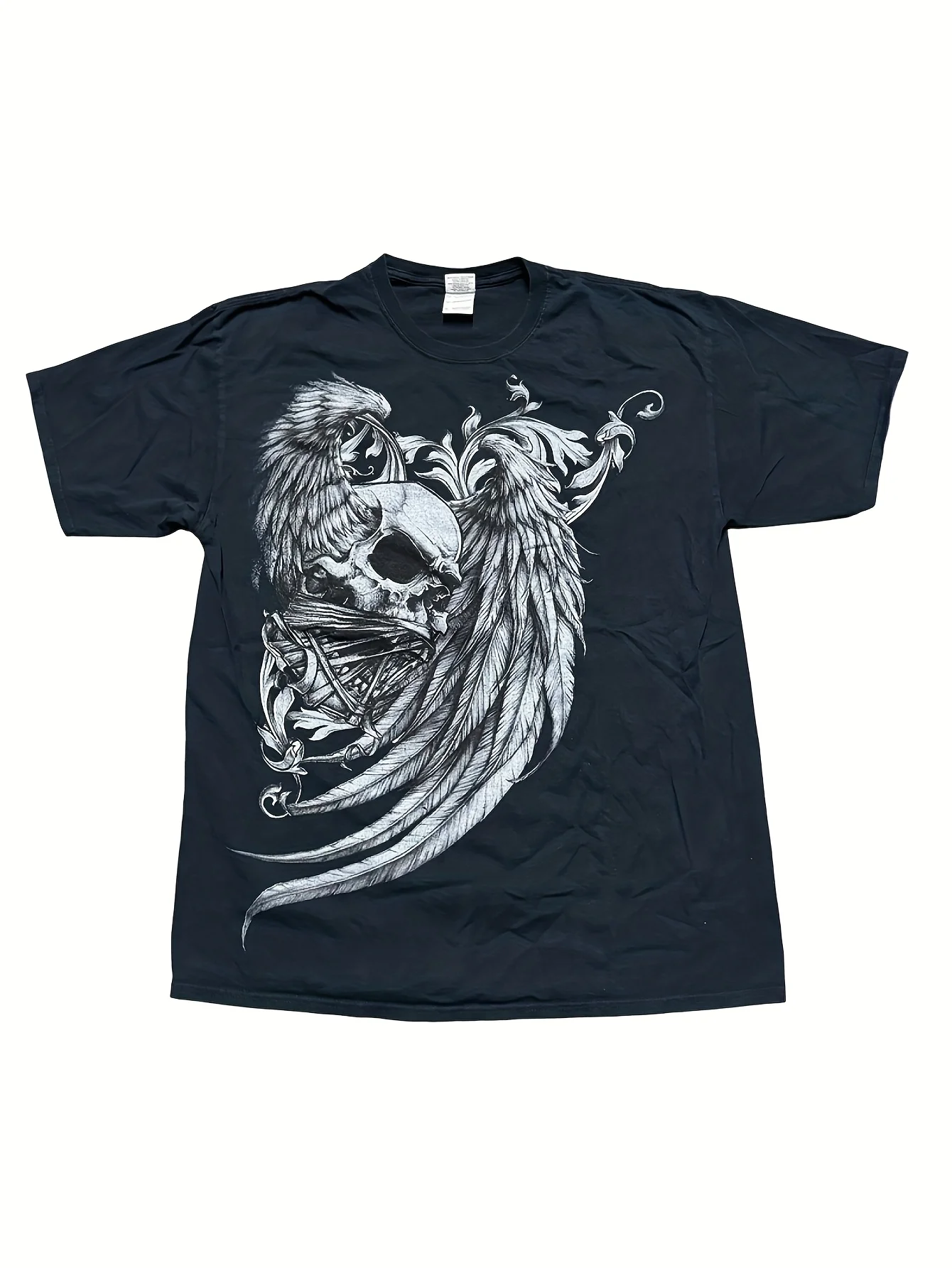 Men's Vintage Cyber Goth Emo Grunge T-Shirt Oversized Loose Fit Round Neck Short Sleeve Gothic Winged Skull Cybernetic Print