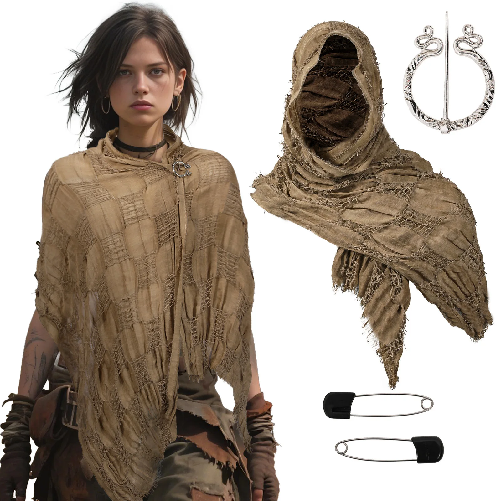 

Medieval Pirate Vintage Hood Casual Scarf Black Brown Green Cape Cloak Renaissance Halloween Masquerade Costume Accessory 2025