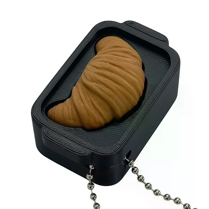 3D Printed Croissant Simulation Stress-relieving Toys Clicker Keychain Desktop Decoration ADHD Decompression Toy