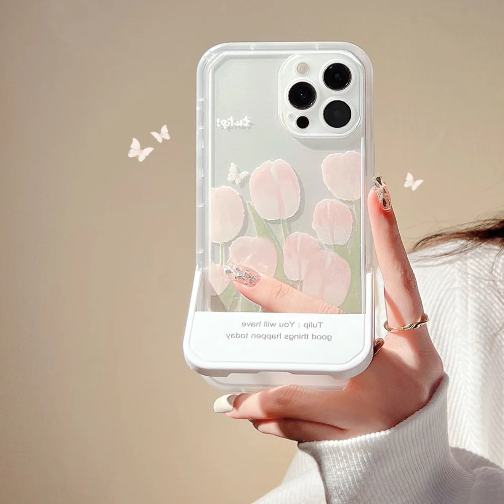 Tulpe Floral unsichtbare Halterung Handyhülle für iPhone 16e 15 14 13 12 11 Pro Max XR XS max X 7 8 Plus stoßfeste Schutzhülle