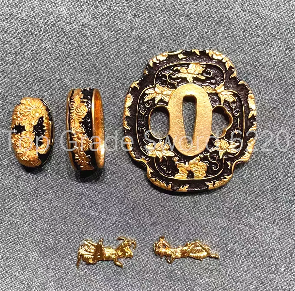 Nice Copper Brass Gold Plated Silver Tsuba Handguard Fuchi Kashira Menuki For Real Japan Samurai Katana Sword Fittings