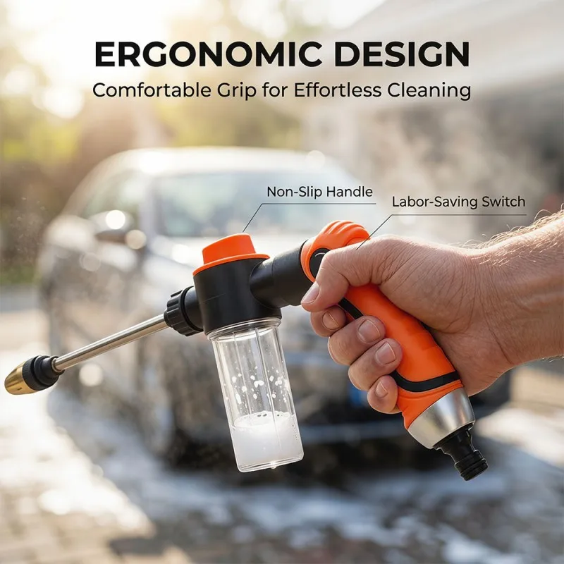 Multi-functional Garden Water Gun Hose Nozzle Long Rod Watering Irrigation Spray Guns High-pressure Foam Kettle Car Washing Gun view 6