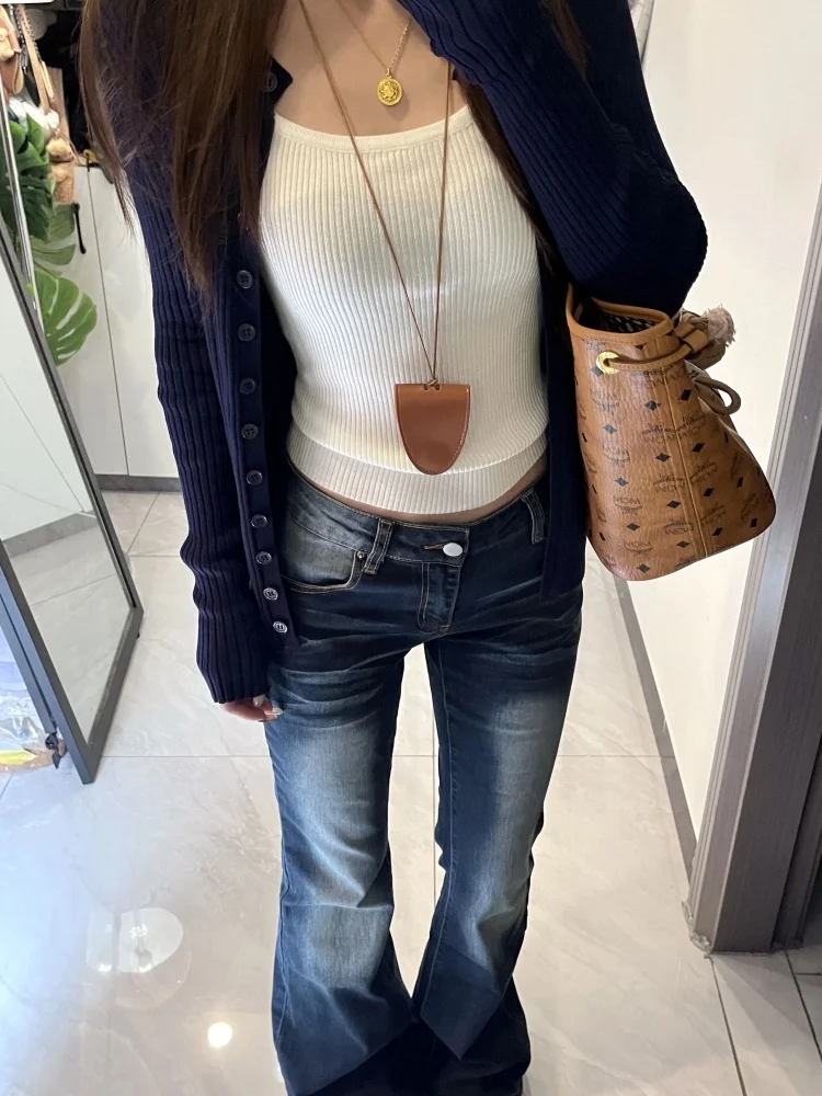 

Джинсовые джинсы Bell Bot с низкой талией, женские облегающие эластичные джинсы в стиле ретро в американском стиле, повседневные джинсы с высокой талией и деталями