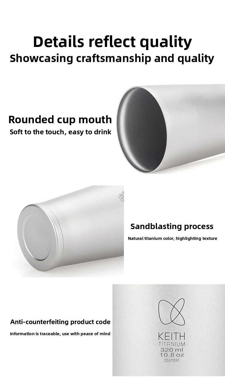 KEITH Reiner Titan Doppelwandiger Vakuumisolierter Becher 320ml Plastikfreier Becher für Kaffee Bier Büro Camping – Detail 8
