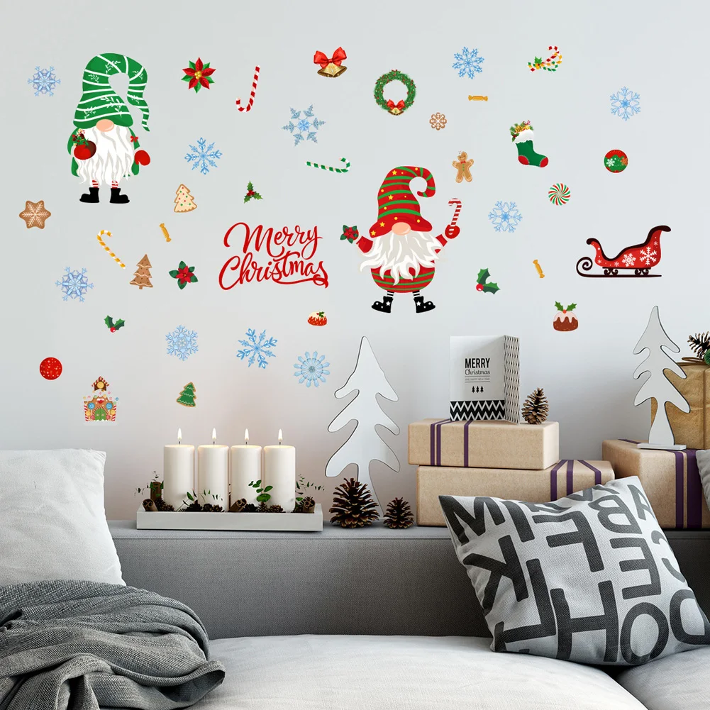 Santa Claus Snowflake Wall Stickers Christmas Decoration Living Kids Room Home Decor Bedroom Mural Self Adhesive New Year Decals