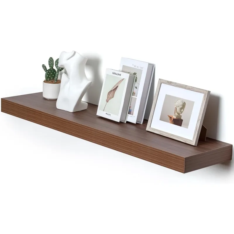 12 Inch Deep Floating Shelves, 48W x 12D Rustic Large Floating Shelves, Deep Walnut Wood Wall Shelves Set of 1