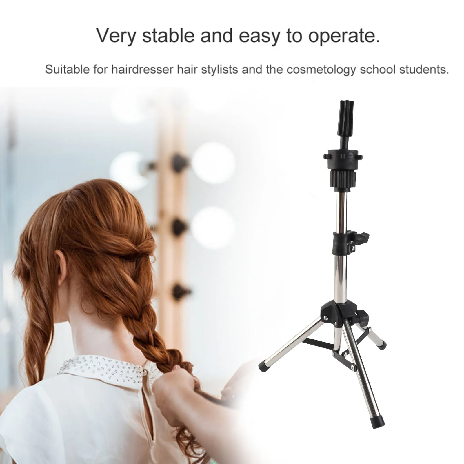 Hair Mannequin Hairdressing Training Head Holder Adjustable Salon Model Mannequin Head Tripod Stand Silver Hair Styling Training