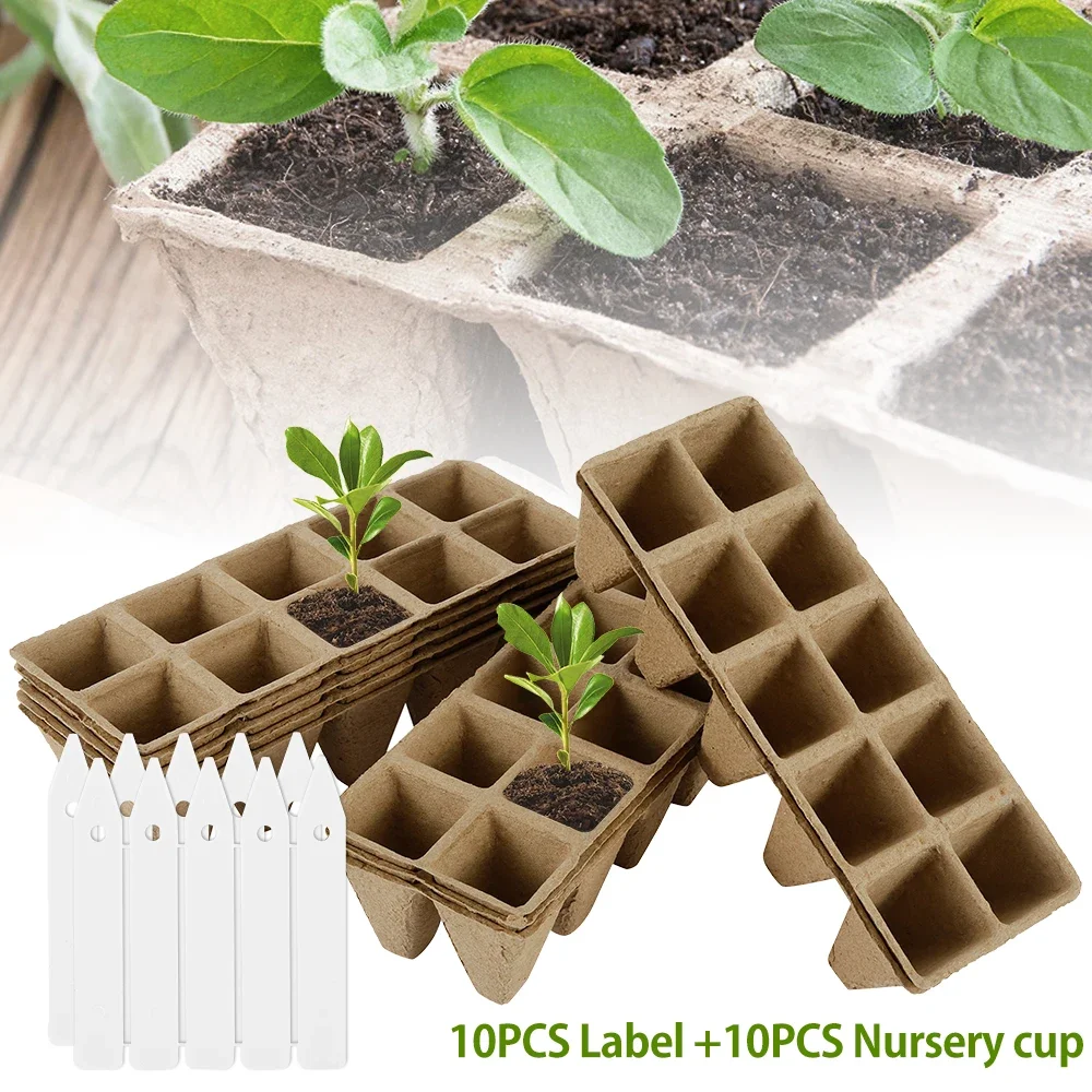 

10Pcs 10 Grids Peat Pots Seed Starter Peat Pots Biodegradable Sprouting Seedling Trays For Indoor And Outdoor Plants Gardening