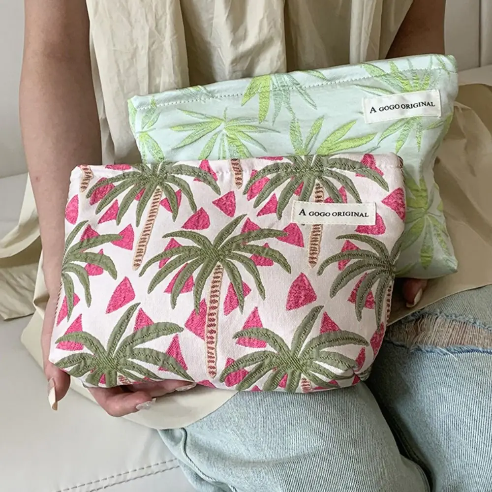 Portable Coconut Tree Printed Pen Bag Cute Large Capacity Pencil Case Dirt-proof Students Makeup Pouch