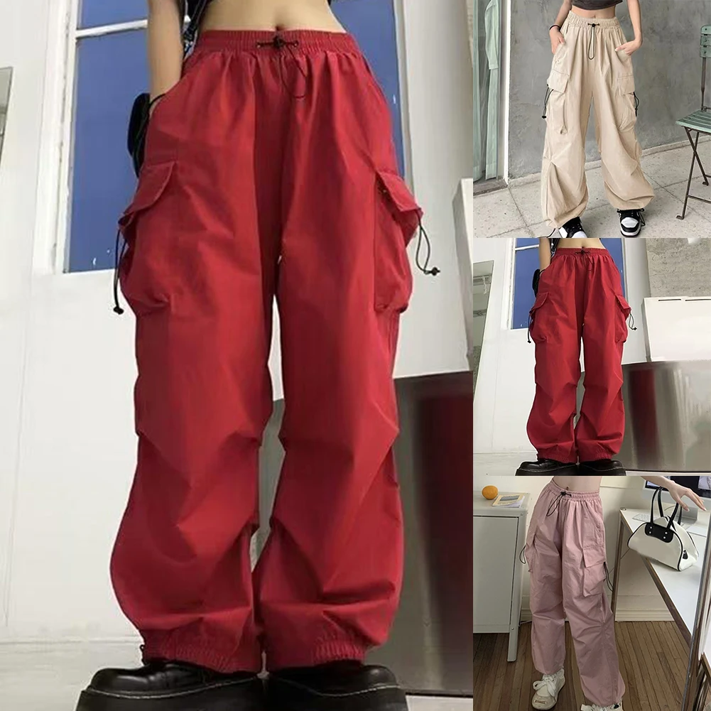 Pantalones de chándal de pierna ancha para mujer, ropa de calle para salir, Harajuku, Hip Hop, Joggers, Color sólido, moda cómoda