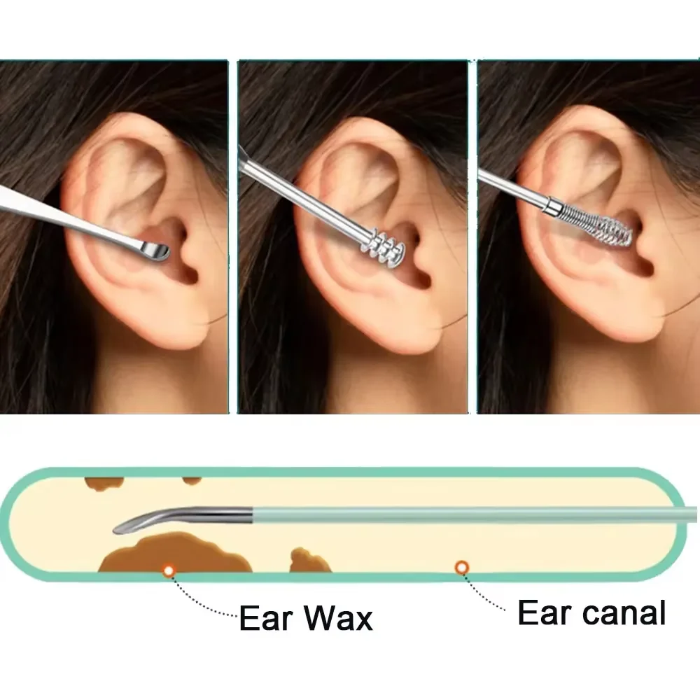 Stainless Steel Earpick Ears Cleaner Spoon Ear Pick Ear Wax Removal Tool Kit Ears Spoon Care for Baby Adults 6PCS Ear Care Set - view 3