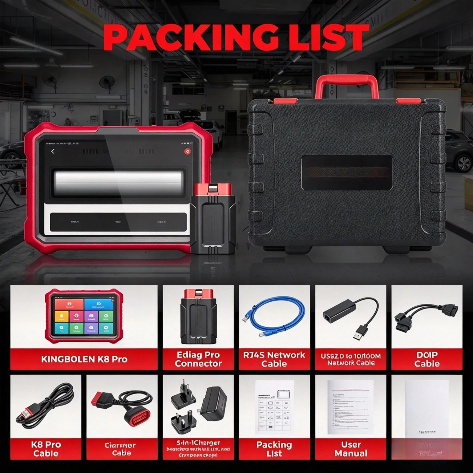 Kingbolen K8 PRO 8 Inch CAN FD DoIP All System Car Diagnostic Tools 34 Reset ECU Coding Active Test Pk X431