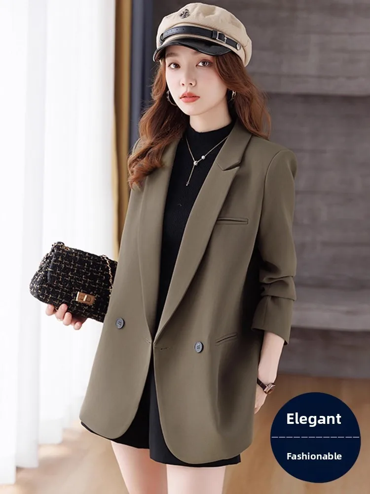

Caramel Color Women's Suit Jacket 2024 New Style Spring Autumn Casual Commute Fashion High Quality Button Detail Long Sleeve