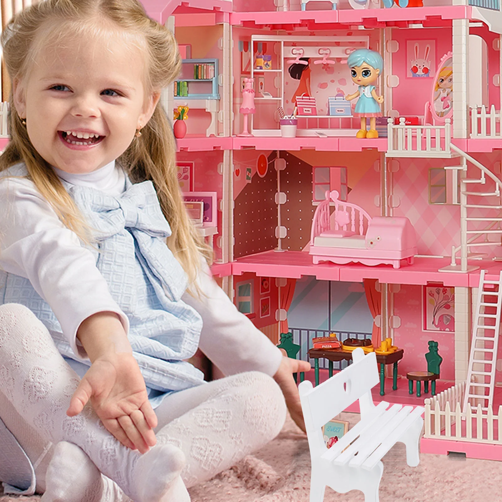 Miniature เก้าอี้ไม้ที่สมจริงตกแต่งบ้านสไตล์ห้องนอน Dressing Room PROP Small House เครื่องมือของเล่น