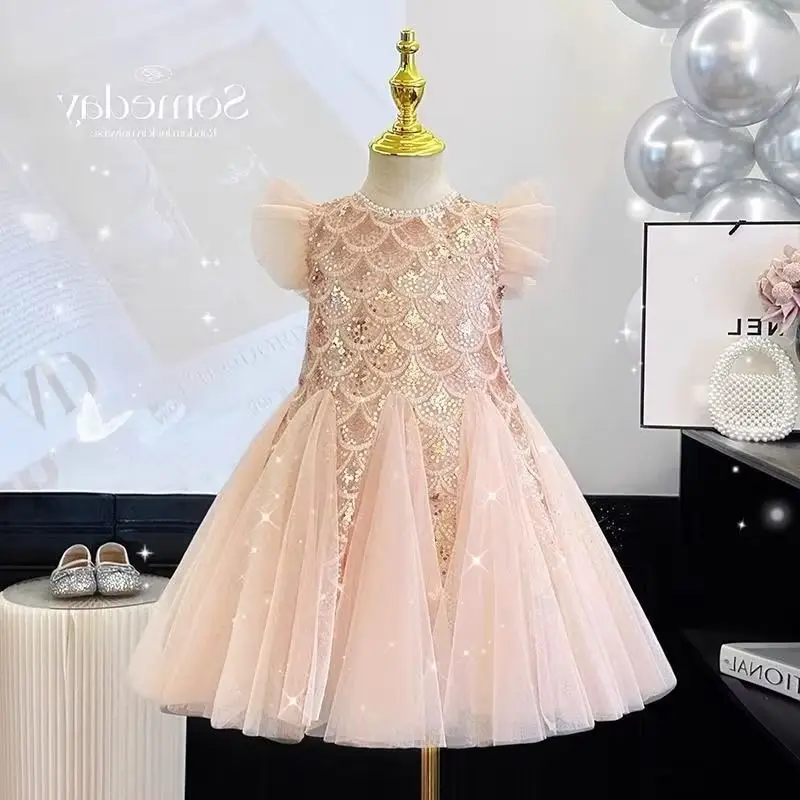 

Girls' Dress Summer New Style Children's Mesh Sleeveless Mesh Princess Dress Performance Costume
