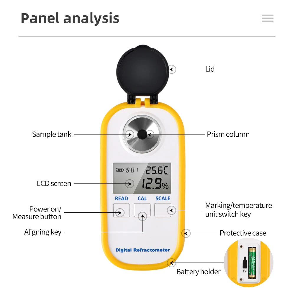 Digital Alcohol Refractometer 0-80% High Accuracy LCD Display White Spirit Tester Beer Liquor Wine Refractometer Hydrometer