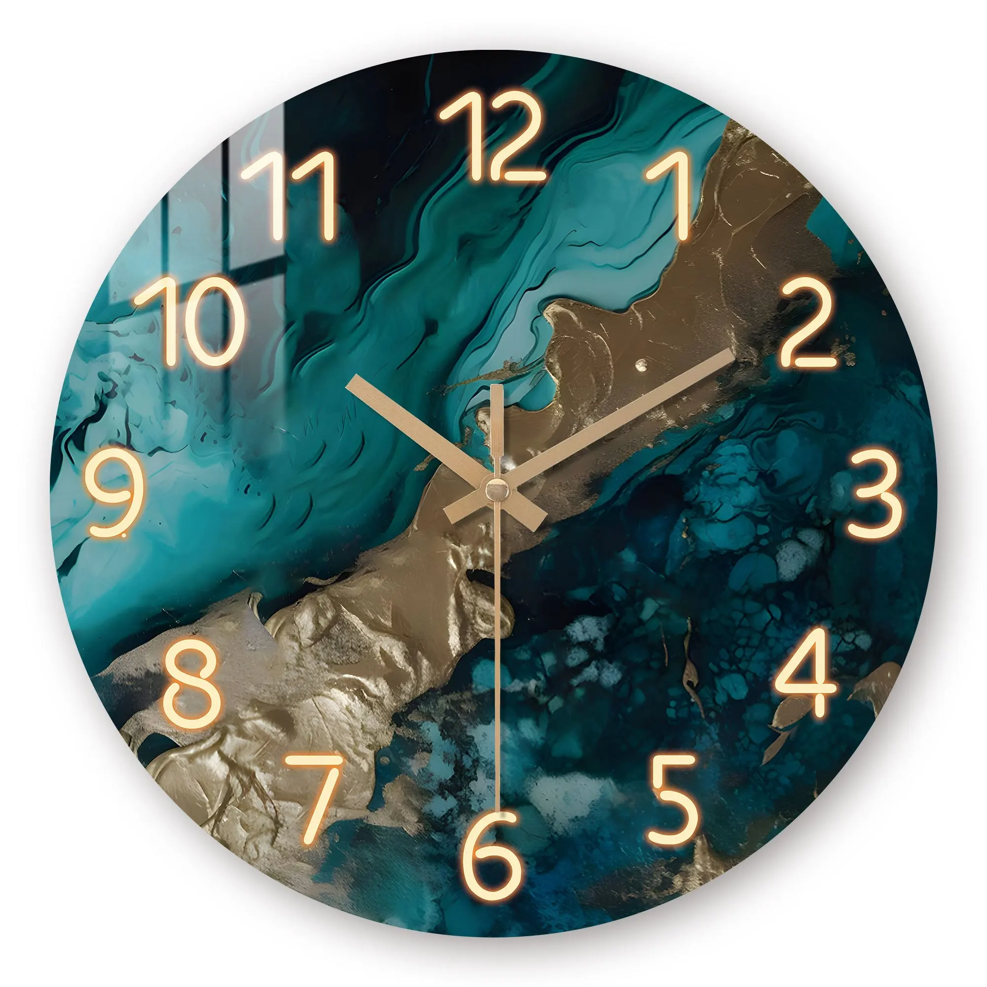 1pc Wooden Wall Clock/Green Marble Texture Design/Tempered Film Veneer Silent Clock/Suitable for Living Room, Kitchen, Bedroom, Office Decoration/Modern Home Art Decoration/Festival, Birthday Gift/Battery Powered (AA Batteries Not Included)