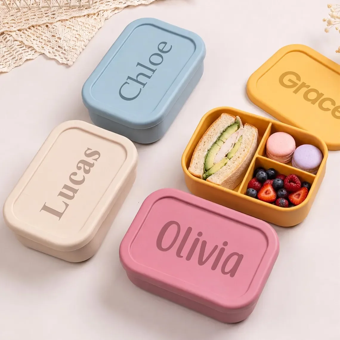 Personalized Kids Lunch Box with Name，Custom Silicone Bento Box， Lunch Box with Compartments，Back To School Gift view 4