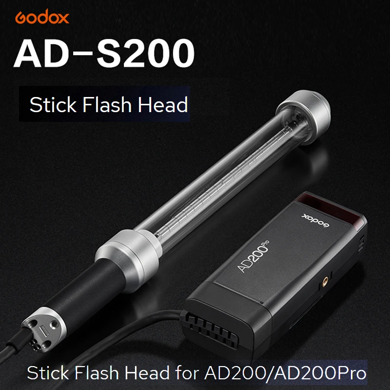 

Godox AD-S200 200W Stick Flash Head for AD200/AD200Pro Speedlite Flash 360degrees Spread of light handheld Tube Light Stick Tube