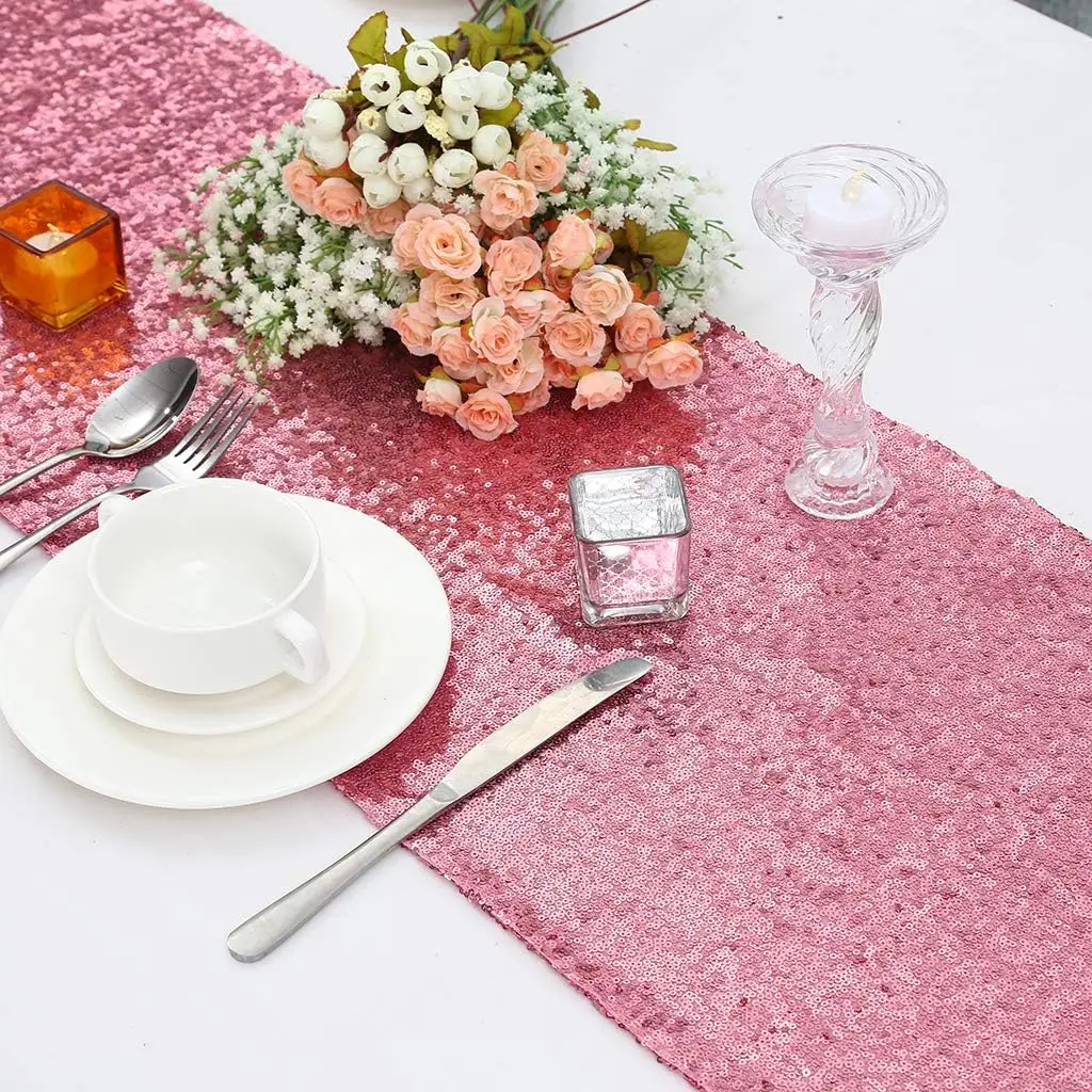 Pink 12 x 108 inches Sequin Table Runner,For Wedding Birthday Bachelorette Holiday Party Supplies Decorations